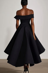 Schwarzes Schulterfreies A-Linie Abendkleid aus Satin